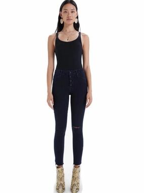 MOTHER Denim The Pixie Ankle Fray Dark Wash Jeans, Size 25